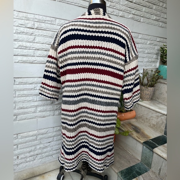 White Red Blue Korean Striped Knit Shrug, Long Shrug - Picture 3 of 12
